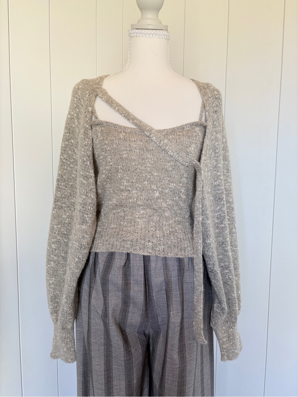 Heather Taupe Off-the-Shoulder Strap Knit Sweater
